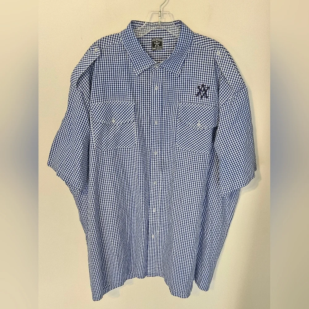 Avirex blue and white checkered short-sleeve button-up shirt Size 4X - Picture 2 of 7